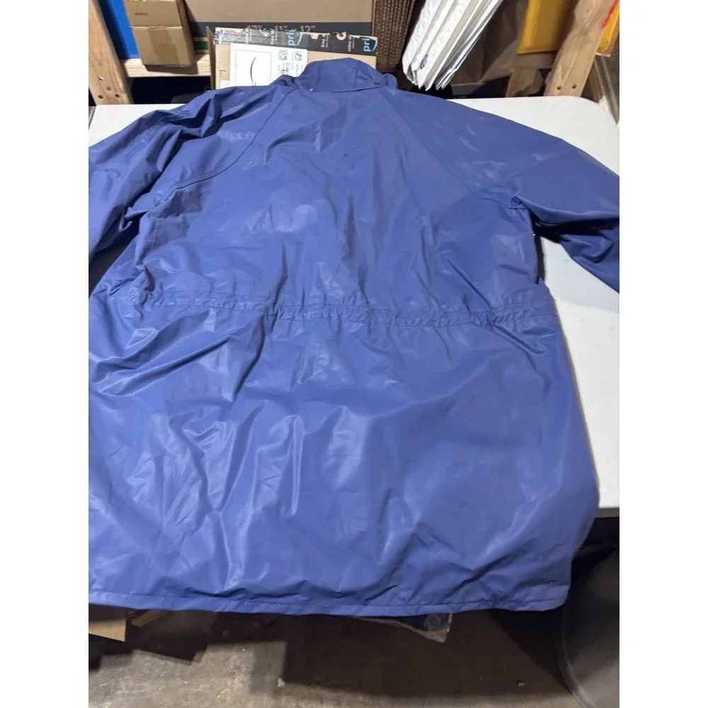 Totes Blue‎ Rain Jacket Slicker PVC Plaid Flannel Lined Women Size Medium